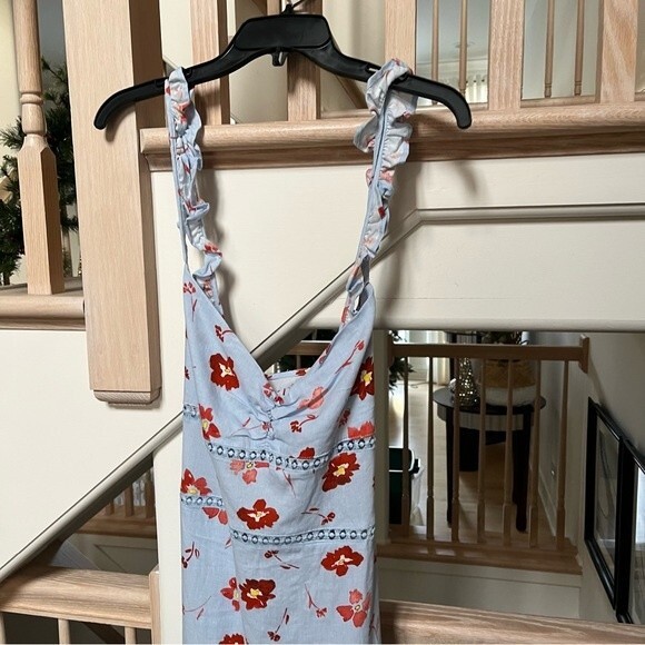 Zara Linen Blend Ruffled Straps Floral Midi Dress L NWT - Picture 4 of 16